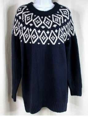 aerie Navy Crewneck Sweater with White Nordic Yoke